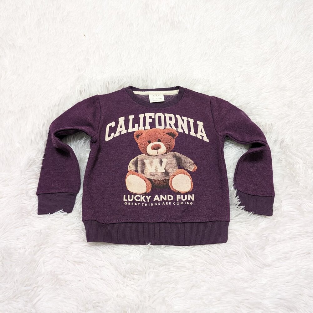Zara Girls Crew neck Long Sleeve Purple Teddy Prints SweatShirt for 12-18M  NWOT